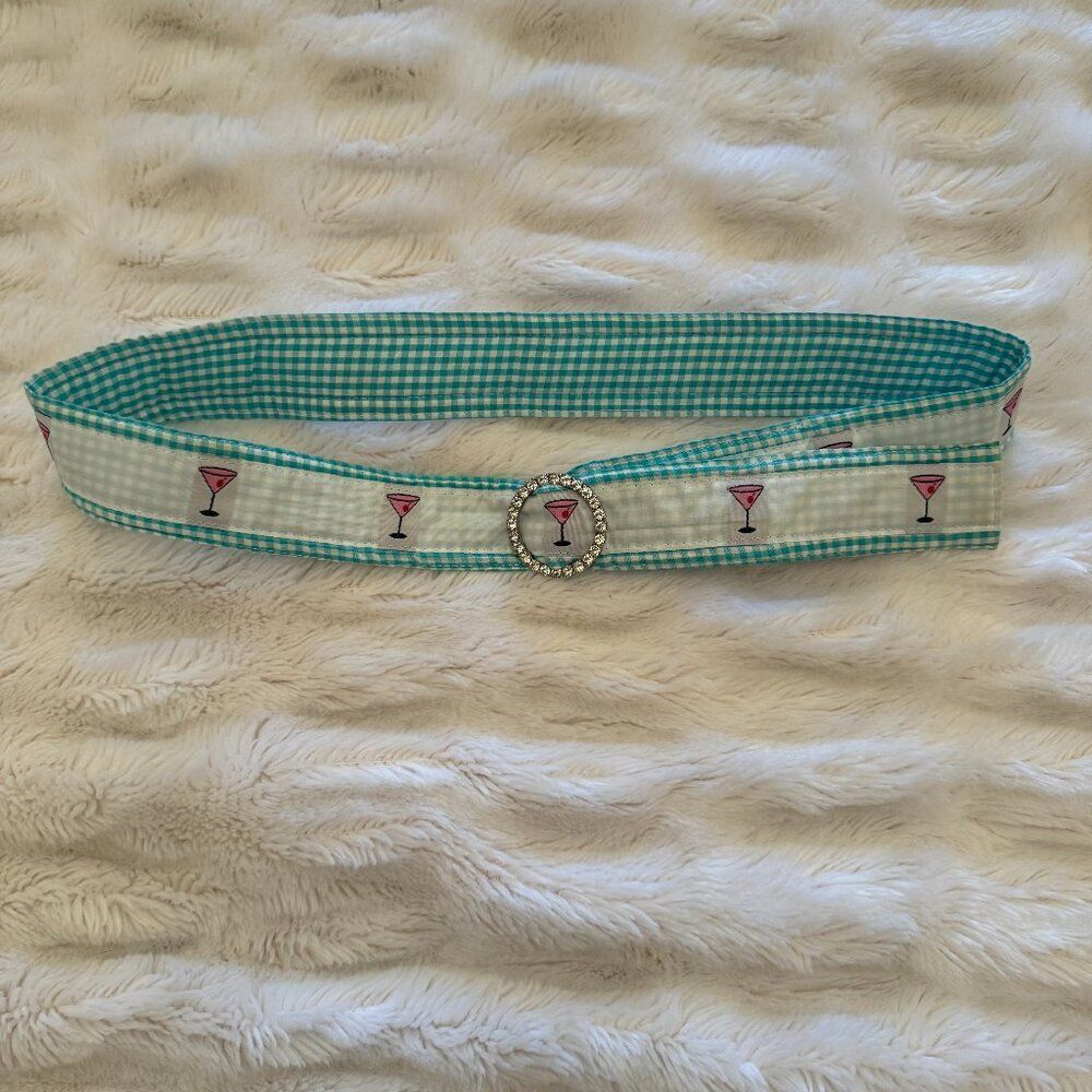Blue Dragonfly Pink and Blue Ribbon Belt with Martinis
